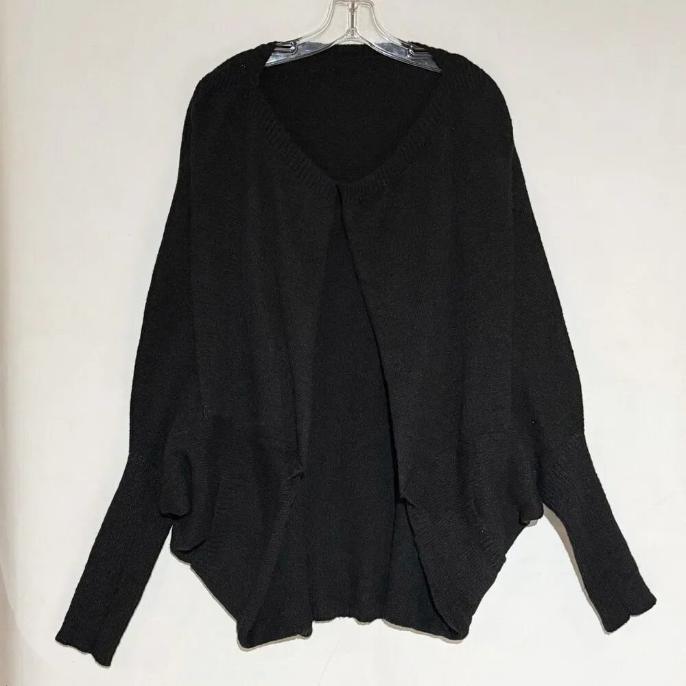 Elegant Long Sleeve Cardigan Black with Collar and Batwing Style for Women Small